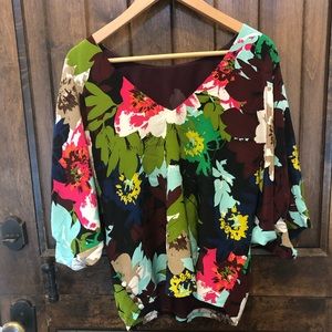 Trina Turk Floral Blouse 100% Silk